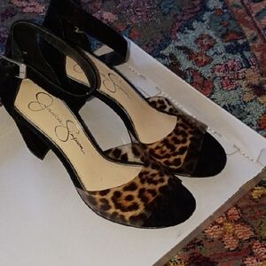 Jessica Simpson Black and Leopard Sandals